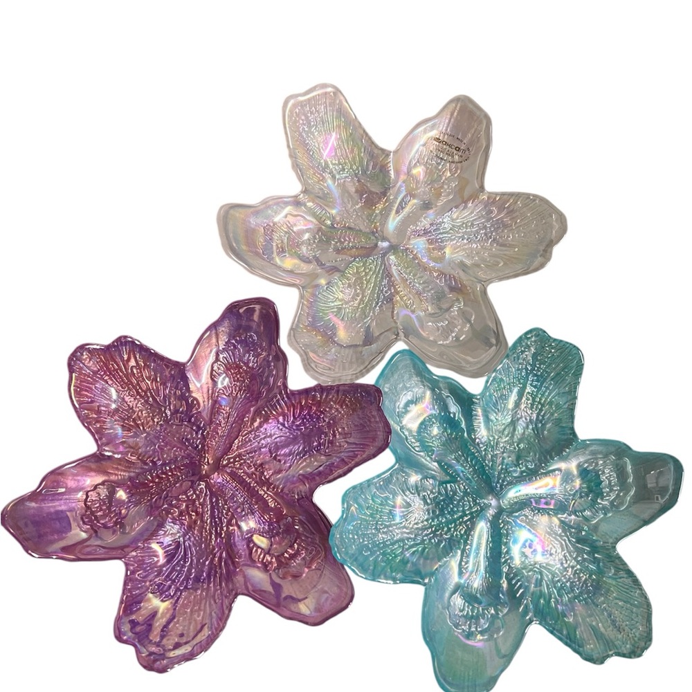 Iridescent Floral Glass Trinket Dishes